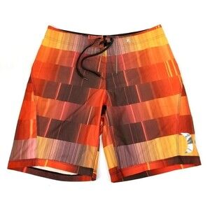 NEW Hurley Phantom Sunset Orange Red Flame Striped Surf Swim Board Shorts 36 Men